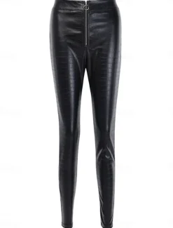 Online Women's Normal Slim Pants Trousers Leggings Fashion Streetwear Full Length High Waist Solid Color Zipper Soft Comfortable Micro-elastic Party Street Going out Fall Winter Regular Fit Women Pants