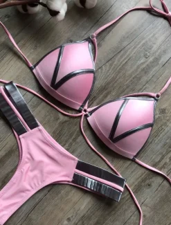 Women's Normal Swimwear Bikini 2 Piece Thong Swimsuit Open Back Cut Out Sexy Vacation Sexy Leopard Color Block Strap Bathing Suits Women Bikinis