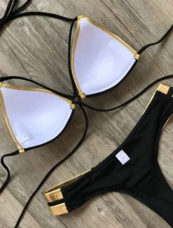 Women's Normal Swimwear Bikini 2 Piece Thong Swimsuit Open Back Cut Out Sexy Vacation Sexy Leopard Color Block Strap Bathing Suits Women Bikinis