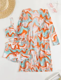 Clearance Women's Normal Swimwear Bikini Swimsuit 3-Piece Printing Beach Wear Push Up Graphic Sleeveless Bathing Suits Women Bikinis