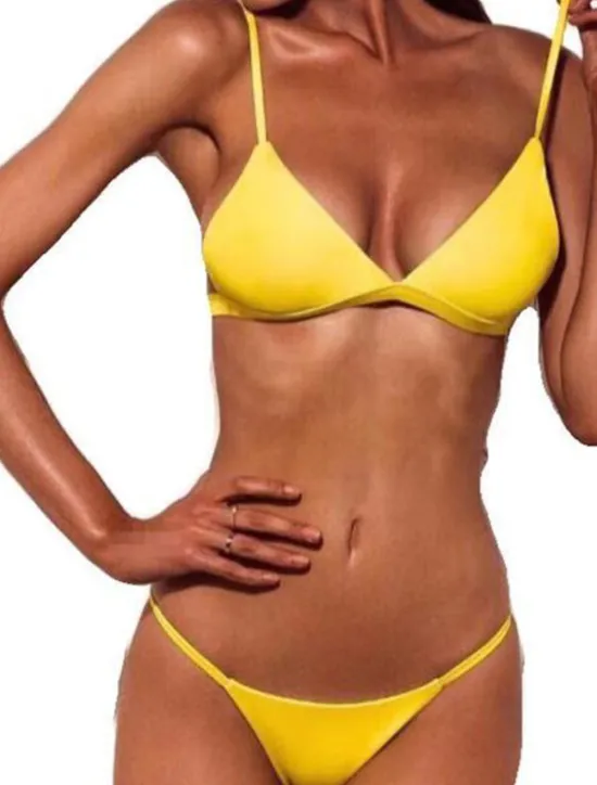 Online Women's Normal Swimwear Bikini 2 Piece trikini Thong Swimsuit 2 Piece Open Back Sexy Vacation Beach Wear Pure Color Strap Bathing Suits Women Bikinis
