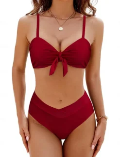 Best Women's Normal Swimwear Bikini Swimsuit 2 Piece Beach Wear Holiday Plain Sleeveless Bathing Suits Women Bikinis