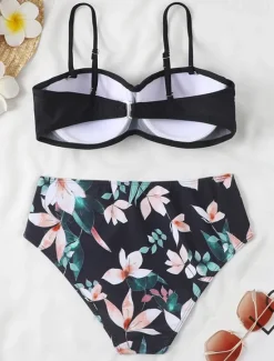 Sale Women's Normal Swimwear Bikini 2 Piece Cheeky Swimsuit 2 Piece Open Back Sexy Printing High Waisted Vacation Fashion Floral Leaves Strap Sleeveless Bathing Suits Women Bikinis