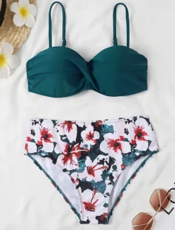 Sale Women's Normal Swimwear Bikini 2 Piece Cheeky Swimsuit 2 Piece Open Back Sexy Printing High Waisted Vacation Fashion Floral Leaves Strap Sleeveless Bathing Suits Women Bikinis