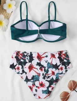 Sale Women's Normal Swimwear Bikini 2 Piece Cheeky Swimsuit 2 Piece Open Back Sexy Printing High Waisted Vacation Fashion Floral Leaves Strap Sleeveless Bathing Suits Women Bikinis