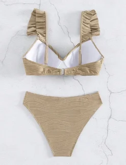 Hot Women's Normal Swimwear Bikini Swimsuit Ruffle 2 Piece Beach Wear Holiday Plain Sleeveless Bathing Suits Women Bikinis