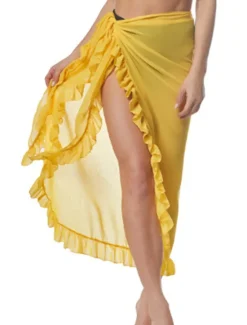 Hot Women's Normal Swimwear Cover Up Swim Shorts wrap Swimsuit Ruffle Vacation Fashion Pure Color Bathing Suits Women Cover Up