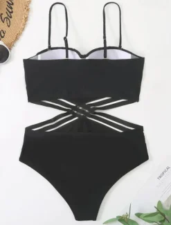 New Women's Normal Swimwear One Piece Monokini wrap Swimsuit Cut Out Beach Wear Summer Plain Sleeveless Bathing Suits Women One-Pieces