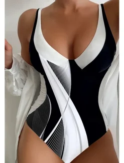 Hot Women's Normal Swimwear One Piece Swimsuit Tummy Control Printing Beach Wear Summer Geometic Sleeveless Bathing Suits Women One-Pieces