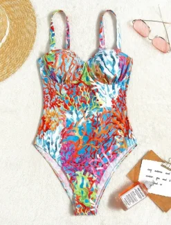 Clearance Women's Normal Swimwear One Piece Swimsuit Vacation Sexy Gradient Color Plant Strap Sleeveless Bathing Suits Women One-Pieces