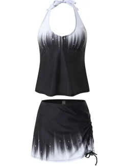 New Women's Normal Swimwear Swimdresses 2 Piece Tankini Swimsuit Halter 2 Piece Modest Vacation Beach Wear Ombre Strap Sleeveless Bathing Suits Women Swimdresses