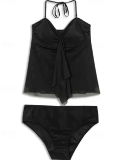 Women's Normal Swimwear Tankini 2 Piece Swimsuit 2 Piece Modest Swimwear Bandeau Strapless Vacation Beach Wear Solid Color Strap Sleeveless Bathing Suits Women Tankinis