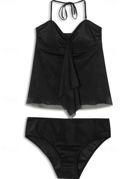 Women's Normal Swimwear Tankini 2 Piece Swimsuit 2 Piece Modest Swimwear Bandeau Strapless Vacation Beach Wear Solid Color Strap Sleeveless Bathing Suits Women Tankinis