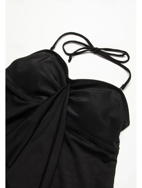 Women's Normal Swimwear Tankini 2 Piece Swimsuit 2 Piece Modest Swimwear Bandeau Strapless Vacation Beach Wear Solid Color Strap Sleeveless Bathing Suits Women Tankinis