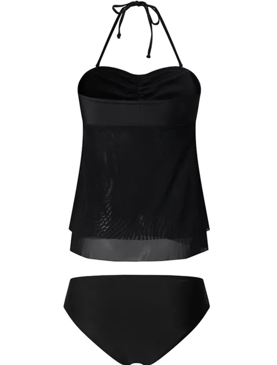 Women's Normal Swimwear Tankini 2 Piece Swimsuit 2 Piece Modest Swimwear Bandeau Strapless Vacation Beach Wear Solid Color Strap Sleeveless Bathing Suits Women Tankinis