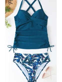 Outlet Women's Normal Swimwear Tankini 2 Piece Shorts Swimsuit Halter 2 Piece Printing Beach Wear Summer Leopard Sleeveless Bathing Suits Women Leopard Swimwear|Tankinis