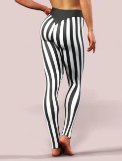 Online Women's Normal Tights Leggings Casual / Sporty Athleisure Ankle-Length Mid Waist Stripe Print Tummy Control Butt Lift Comfort Stretchy Yoga Weekend Summer Spring & Fall Slim Women Leggings