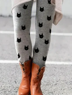 Clearance Women's Normal Tights Pants Trousers Leggings Fashion Casual Lounge Ankle-Length High Waist Cat Print Butt Lift Comfort Tummy Control High Elasticity Yoga Halloween Weekend Black White Orange Light Women Leggings