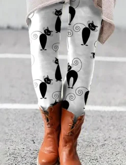 Clearance Women's Normal Tights Pants Trousers Leggings Fashion Casual Lounge Ankle-Length High Waist Cat Print Butt Lift Comfort Tummy Control High Elasticity Yoga Halloween Weekend Black White Orange Light Women Leggings
