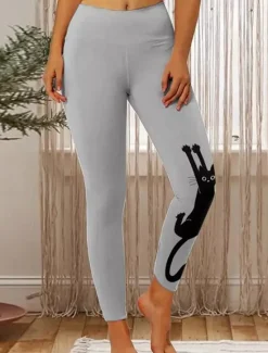 Clearance Women's Normal Tights Pants Trousers Leggings Fashion Casual Lounge Ankle-Length High Waist Cat Print Butt Lift Comfort Tummy Control High Elasticity Yoga Halloween Weekend Black White Orange Light Women Leggings