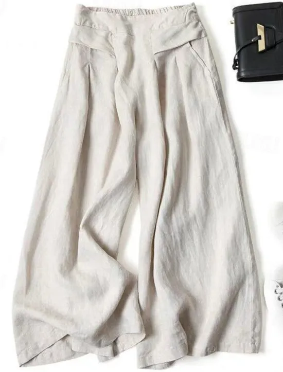 Clearance Women's Normal Wide Leg Classic Flowy Full Length Natural Wide Leg Classic Basic Inelastic Causal Daily Wear Black White Yellow Navy Blue Fall Winter Loose Fit Women Pants