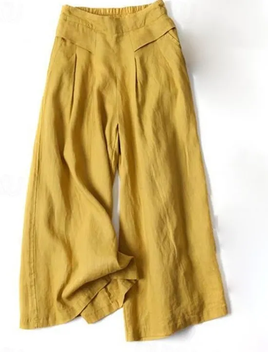Clearance Women's Normal Wide Leg Classic Flowy Full Length Natural Wide Leg Classic Basic Inelastic Causal Daily Wear Black White Yellow Navy Blue Fall Winter Loose Fit Women Pants