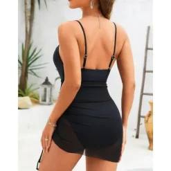 Online Women's One Piece Swimsuit Swim Dress Tummy Control Open Back Swimwear Solid Colored Swimwear Breathable Quick Dry Lightweight Sleeveless - Swimming Surfing Beach Summer Spring Women Swimdresses