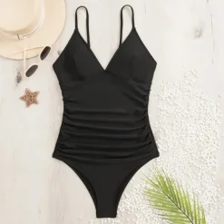 Best Women's One Piece Swimsuit Deep V Swimwear Solid Colored Swimwear Breathable Quick Dry Lightweight Sleeveless - Swimming Surfing Beach Summer Spring Women One-Pieces