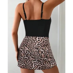 New Women's One Piece Swimsuit Swim Dress Tummy Control Open Back Swimwear Leopard Print Swimwear Black White Breathable Quick Dry Lightweight Sleeveless - Swimming Surfing Beach Summer Spring Women Swimdresses