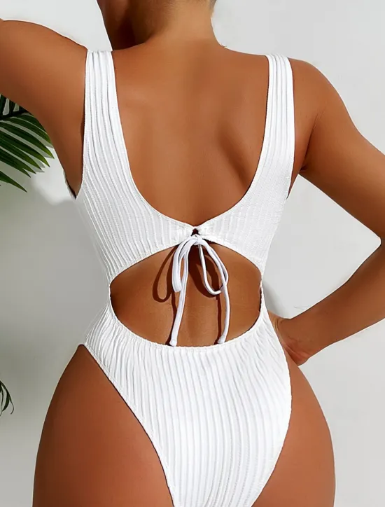 Outlet Women's One-piece Tummy Control Bathing Suits Textured Square Neck Solid Color Holiday Vacation Skinny Strapless Black White swimwear Women One-Pieces|Jumpsuits