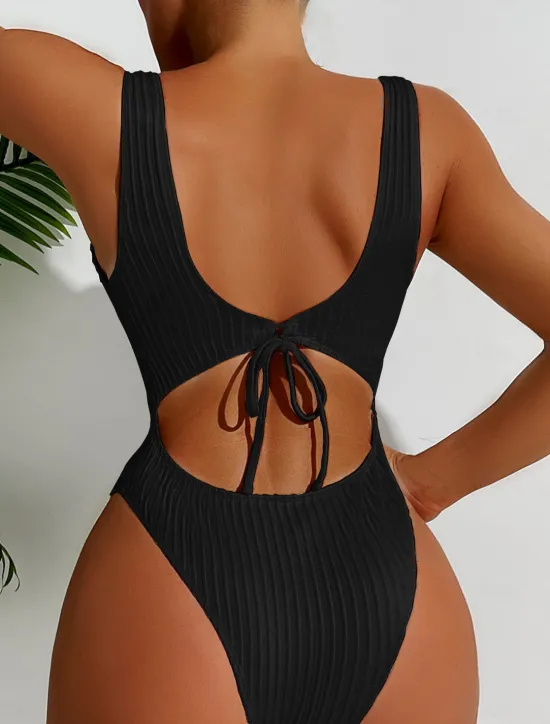 Outlet Women's One-piece Tummy Control Bathing Suits Textured Square Neck Solid Color Holiday Vacation Skinny Strapless Black White swimwear Women One-Pieces|Jumpsuits