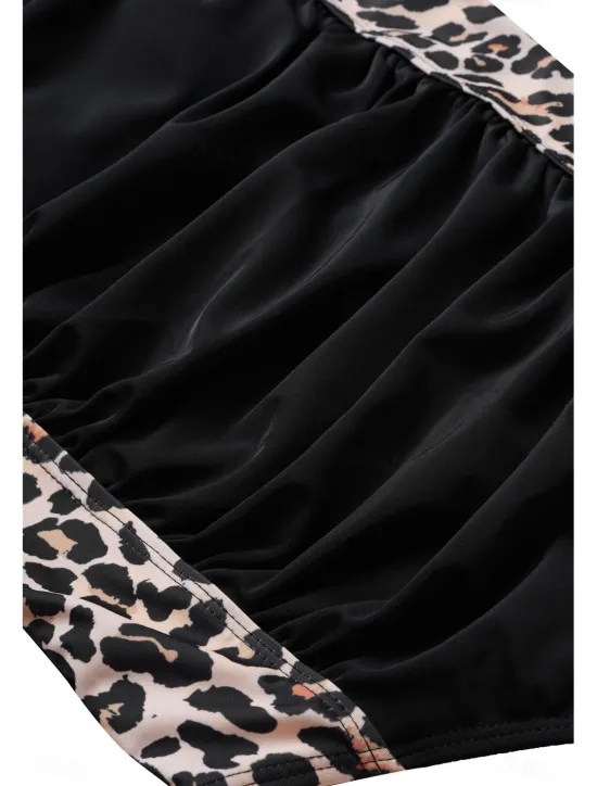 Outlet Women's One-Piece Tummy Control Bathing Suits Scoop Neck Leopard Print Panels Racerback Ruched Summer Beachwear Quick-Dry Stretch Fabric Full Size Swimsuit Women One-Pieces|Leopard Swimwear