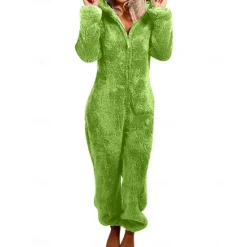 Hot Women's Onesie Pajama Plush Fleece Bear Ear Hoodie Red Full-Length Winter Warmth Cozy Loungewear Zippered Sleepwear Casual Home Home Outfits Women Sleepwear