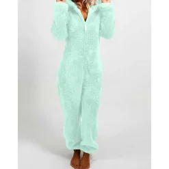 Hot Women's Onesie Pajama Plush Fleece Bear Ear Hoodie Red Full-Length Winter Warmth Cozy Loungewear Zippered Sleepwear Casual Home Home Outfits Women Sleepwear