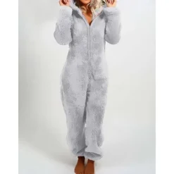 Hot Women's Onesie Pajama Plush Fleece Bear Ear Hoodie Red Full-Length Winter Warmth Cozy Loungewear Zippered Sleepwear Casual Home Home Outfits Women Sleepwear