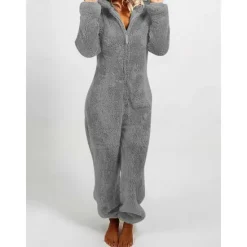 Hot Women's Onesie Pajama Plush Fleece Bear Ear Hoodie Red Full-Length Winter Warmth Cozy Loungewear Zippered Sleepwear Casual Home Home Outfits Women Sleepwear