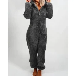 Hot Women's Onesie Pajama Plush Fleece Bear Ear Hoodie Red Full-Length Winter Warmth Cozy Loungewear Zippered Sleepwear Casual Home Home Outfits Women Sleepwear