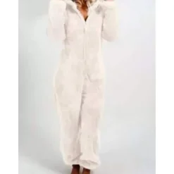 Hot Women's Onesie Pajama Plush Fleece Bear Ear Hoodie Red Full-Length Winter Warmth Cozy Loungewear Zippered Sleepwear Casual Home Home Outfits Women Sleepwear