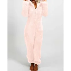 Hot Women's Onesie Pajama Plush Fleece Bear Ear Hoodie Red Full-Length Winter Warmth Cozy Loungewear Zippered Sleepwear Casual Home Home Outfits Women Sleepwear