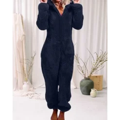 Hot Women's Onesie Pajama Plush Fleece Bear Ear Hoodie Red Full-Length Winter Warmth Cozy Loungewear Zippered Sleepwear Casual Home Home Outfits Women Sleepwear