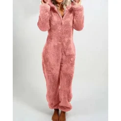 Hot Women's Onesie Pajama Plush Fleece Bear Ear Hoodie Red Full-Length Winter Warmth Cozy Loungewear Zippered Sleepwear Casual Home Home Outfits Women Sleepwear