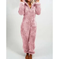 Hot Women's Onesie Pajama Plush Fleece Bear Ear Hoodie Red Full-Length Winter Warmth Cozy Loungewear Zippered Sleepwear Casual Home Home Outfits Women Sleepwear