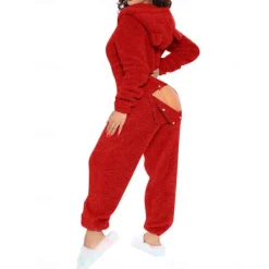 Best Women's Onesie Pure Color Warm Fashion Plush Home Daily Bed Sherpa Warm Hoodie Long Sleeve Hole Fall Winter Home Outfits Women Sleepwear