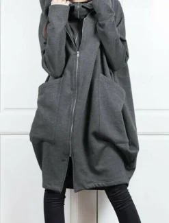 Women's Outdoor Zipper Solid Color Windproof Fashion Loose Fit Outerwear Long Sleeve Fall dark brown S Women Jackets