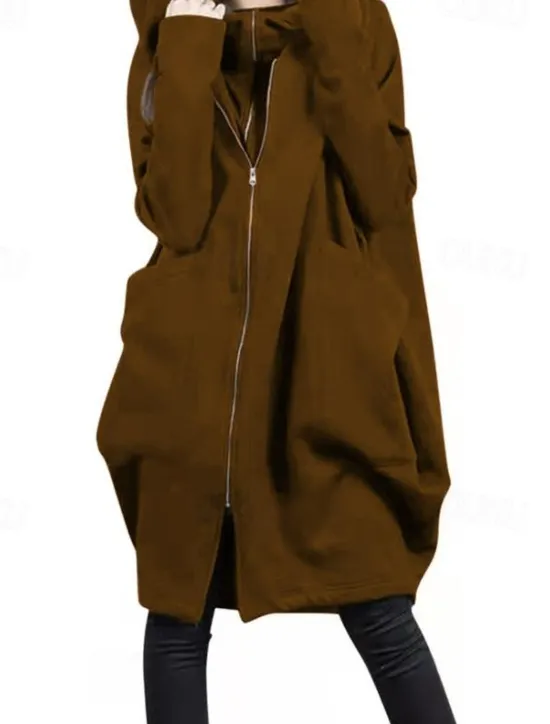 Women's Outdoor Zipper Solid Color Windproof Fashion Loose Fit Outerwear Long Sleeve Fall dark brown S Women Jackets