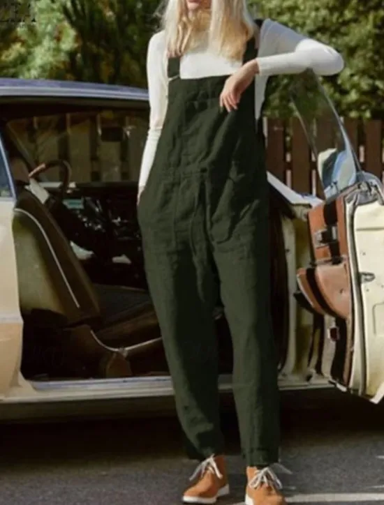 Online Women's Overall Bib Jumpsuit Utility Patch Pocket Solid Color Square Neck Streetwear Daily Vacation Casual Regular Fit Sleeveless Black Wine Blue S M L Summer Wide-leg Pants Vacation Women Jumpsuits