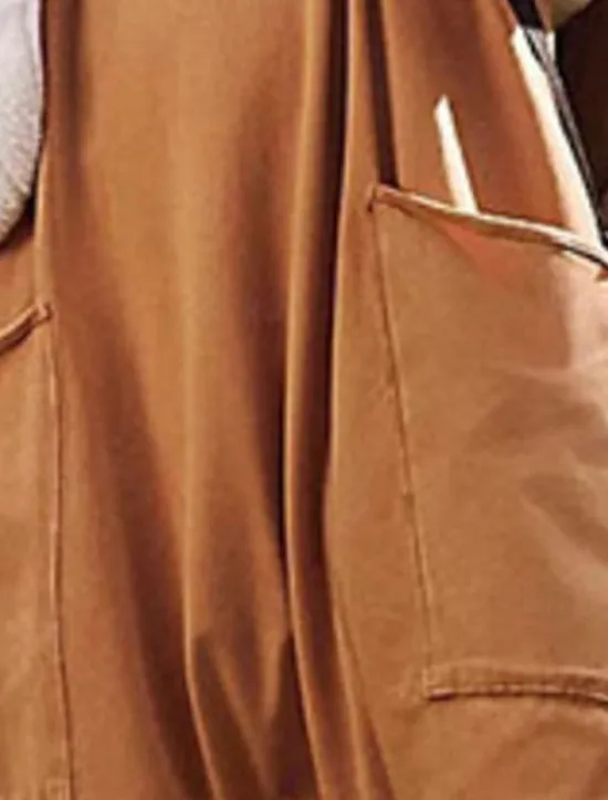 Discount Women's Overall Utility Patch Pocket Trug Life Solid Color V Neck Streetwear Daily Regular Fit Sleeveless Green Khaki Brown S M L Winter Women Overalls
