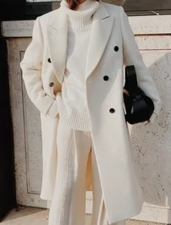 Women's Overcoat Long Pea Coat Double Breasted Lapel Trench Coat Windproof Warm Winter Coat with Pockets Fall Stylish Contemporary Modern Jacket Long Sleeve White Khaki Women Coats & Trench Coats