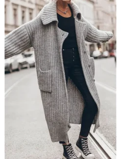 Outlet Women's Oversized Cardigan Chunky Cardigan Streetwear Daily Casual Solid Color Open Front Knitted Long Sleeve Long Tops Knit Work Black Gray Fall Winter Women Cardigans & Outerwears