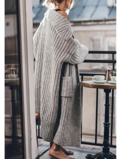 Outlet Women's Oversized Cardigan Chunky Cardigan Streetwear Daily Casual Solid Color Open Front Knitted Long Sleeve Long Tops Knit Work Black Gray Fall Winter Women Cardigans & Outerwears